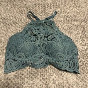 NWOT Victoria's Secret PINK Floral Lace Push-Up High-Neck Bralette Size S Teal